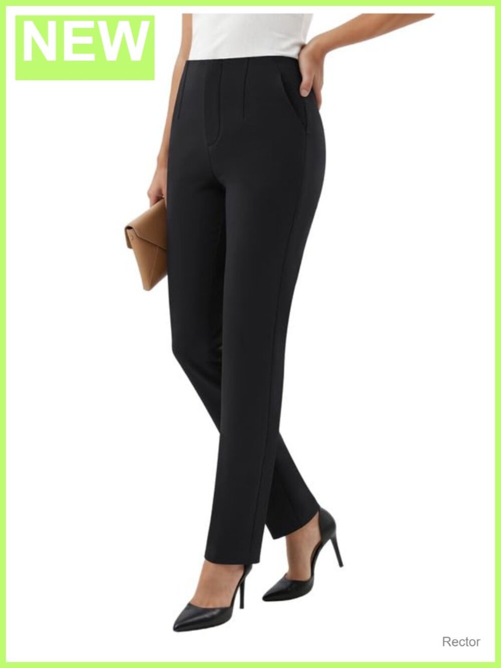 Womens Straight Leg Dress Pants Stretchy Pull On High Rise Work Slacks